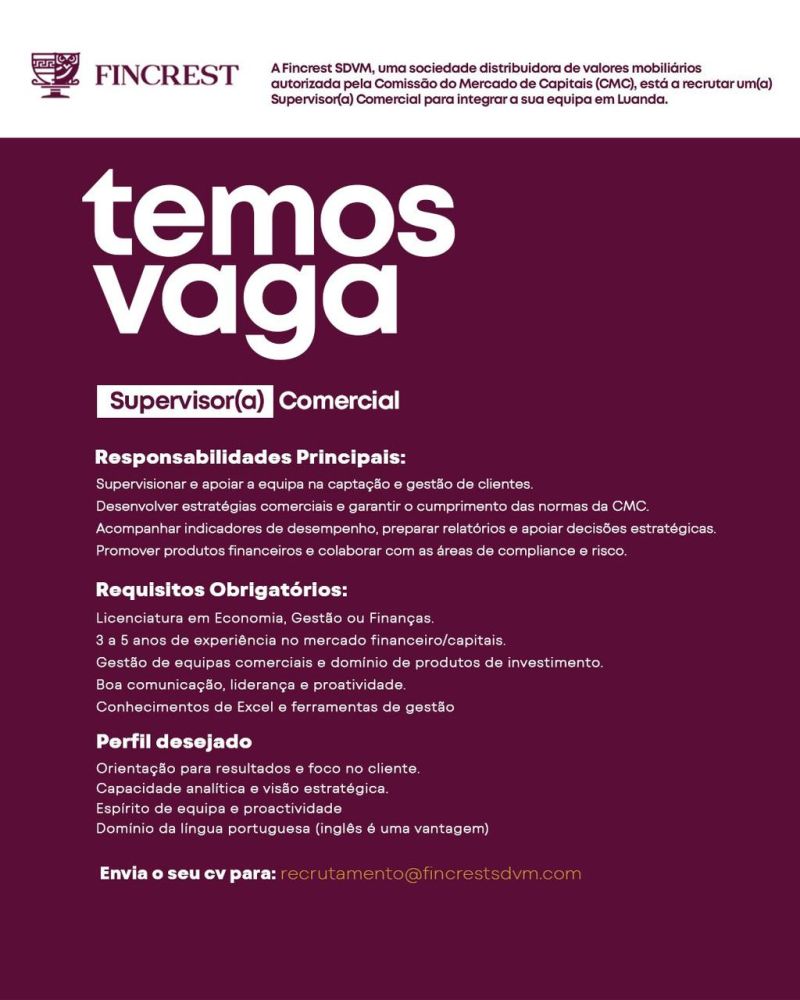 Vaga para Supervisor(a) Comercial