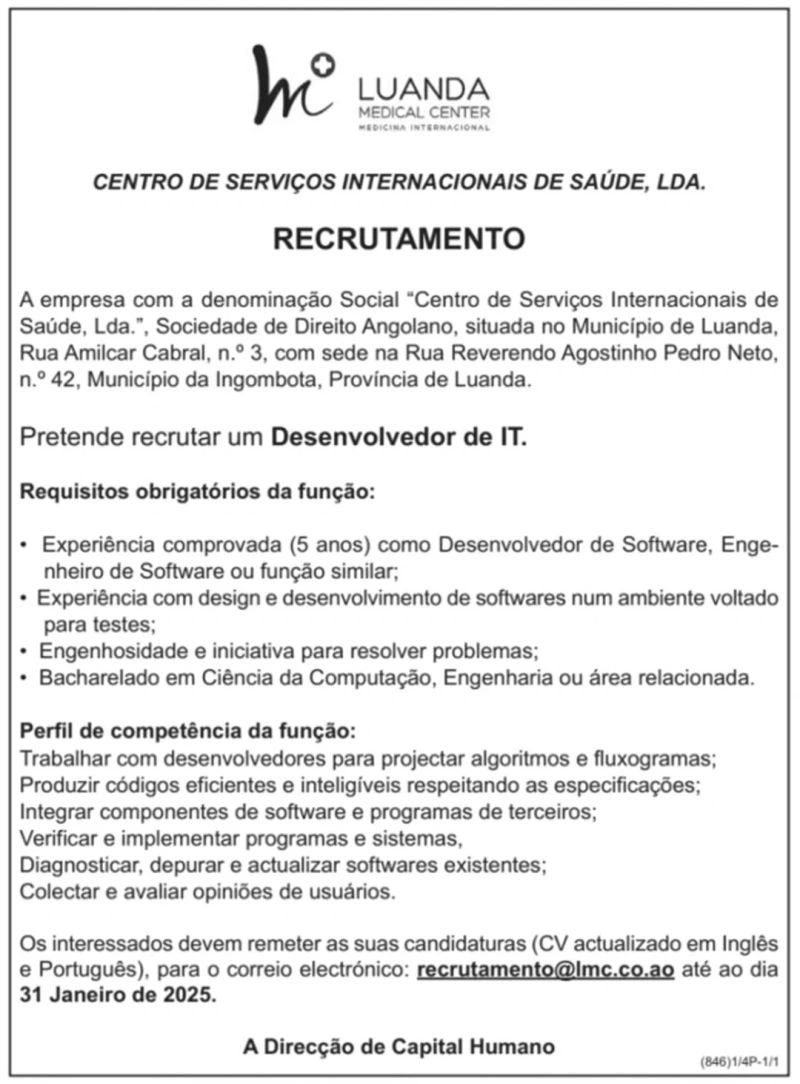 Vaga para Desenvolvedor de IT