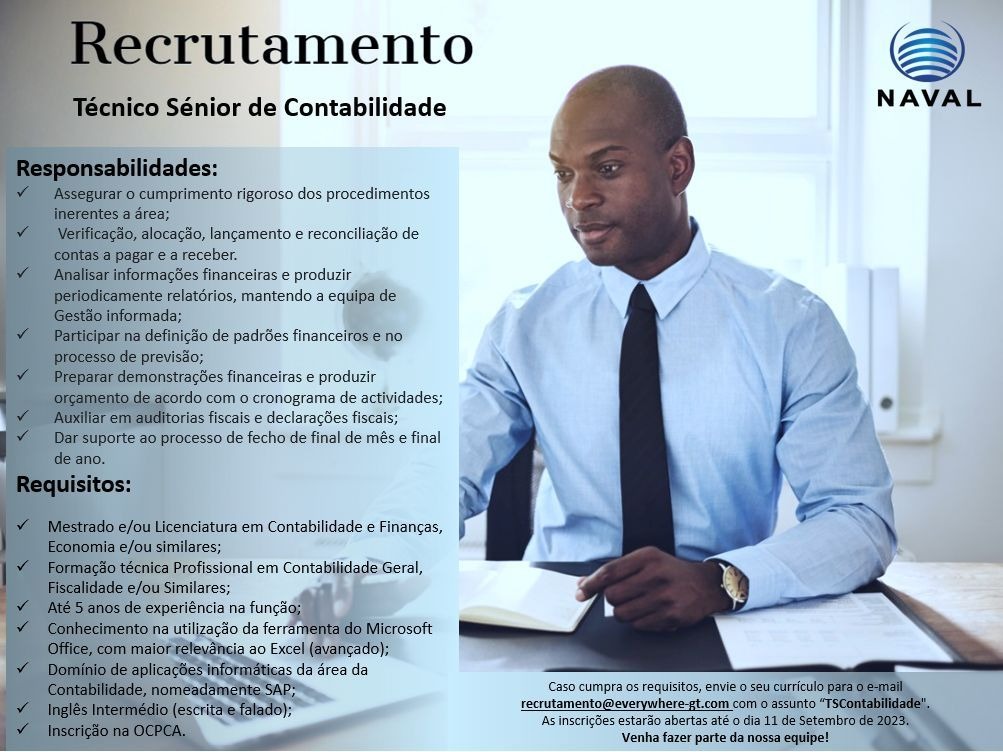 Vaga para Técnico Sénior de Contabilidade 