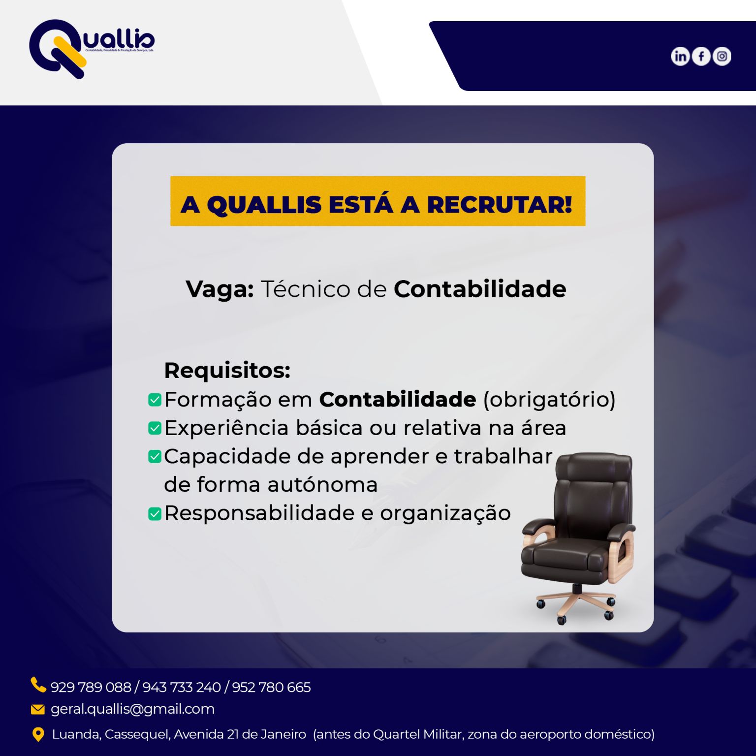 Vaga para Técnico de Contabilidade