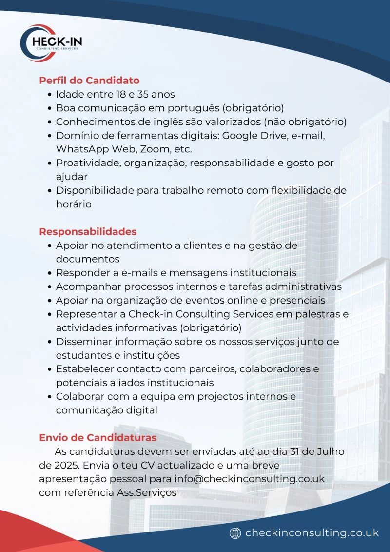 VAGA PARA ASSISTENTE DE SERVIÇOS 