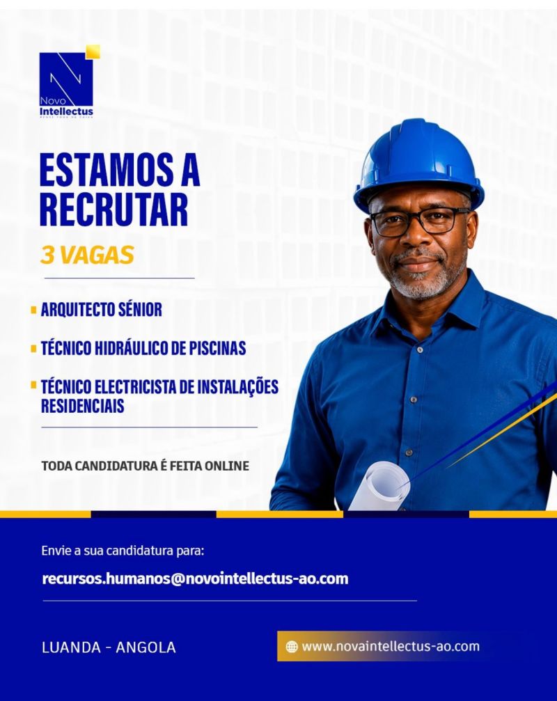 Vaga para Arquitecto Sénior, Técnico Hidráulico de Piscinas e Técnico Electricista de Instalações Residenciais
