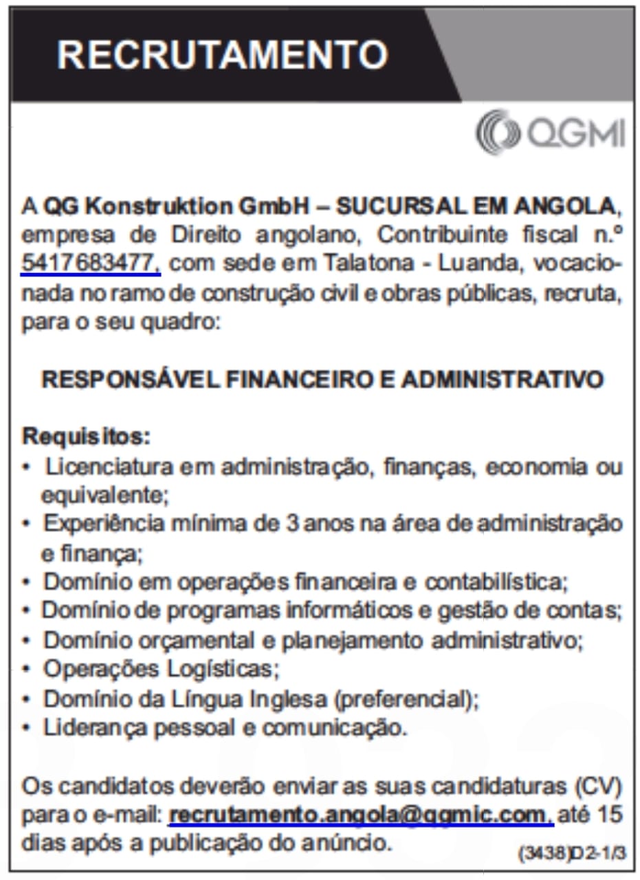 VAGA PARA RESPONSÁVEL FINANCEIRO E ADMINISTRATIVO 