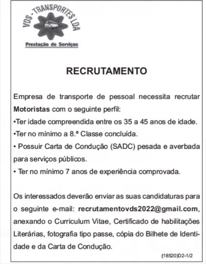 OPORTUNIDADE PARA MOTORISTAS