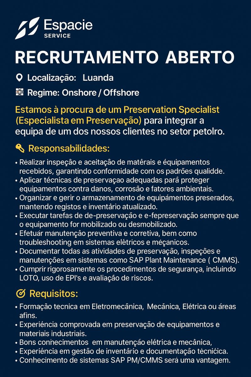 Vaga para Especialista em Preservação