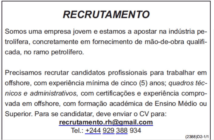 OPORTUNIDADE DE EMPREGO EM UMA EMPRESA DO RAMO PETROLÍFERO