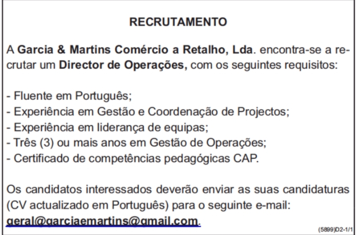 Vaga para um (1) Director de Operações
