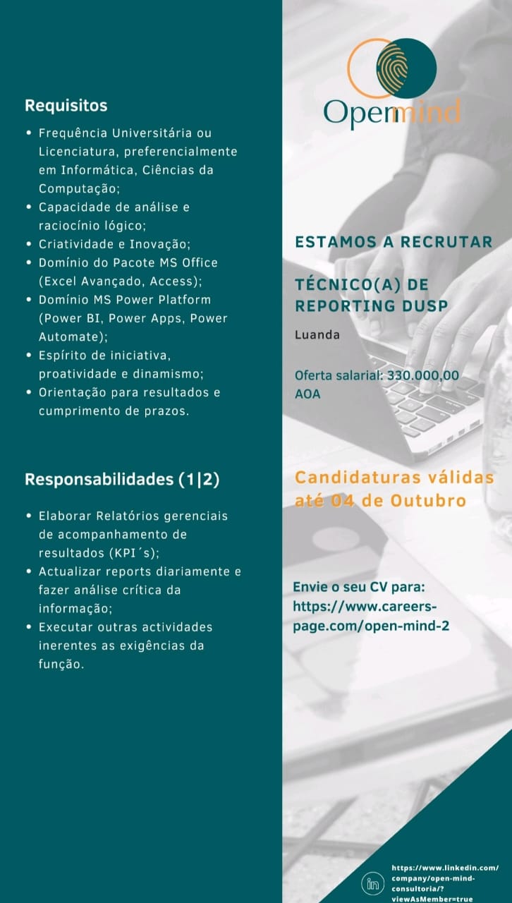 VAGA PARA TÉCNICO(A) DE REPORTING DUSP 