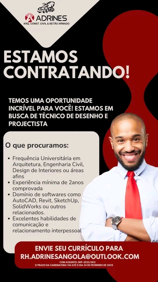 VAGA PARA TÉCNICO DE DESENHO E PROJECTISTA