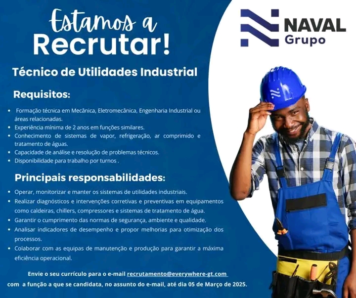 Vaga para Técnico de Utilidades Industrial
