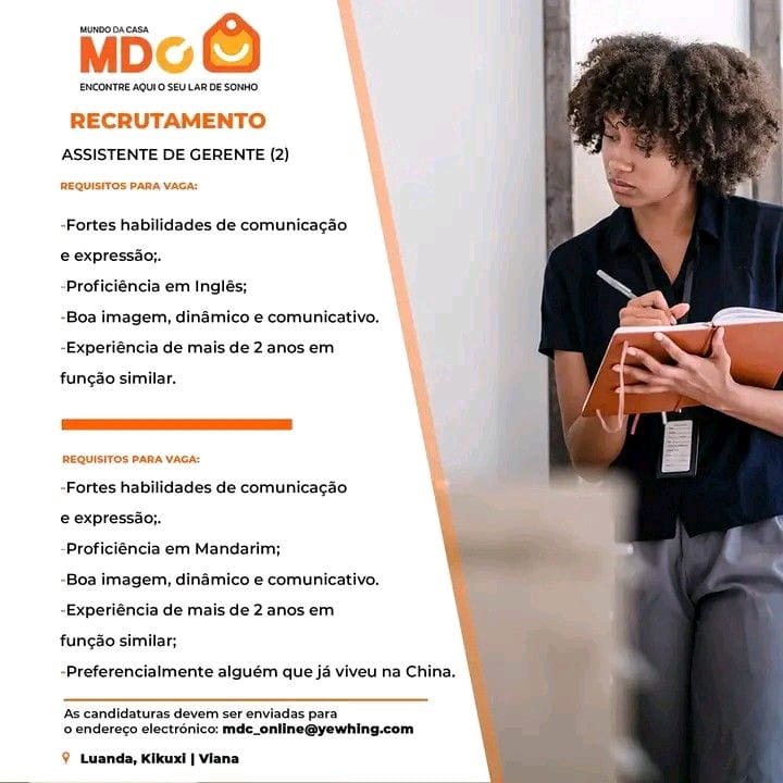 DUAS (2) VAGAS DISPONÍVEIS PARA ASSISTENTE DE GERENTE
