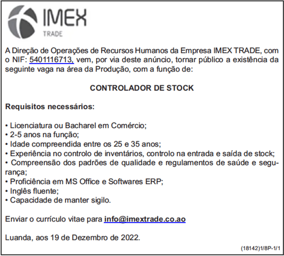 VAGA PARA CONTROLADOR DE STOCK 