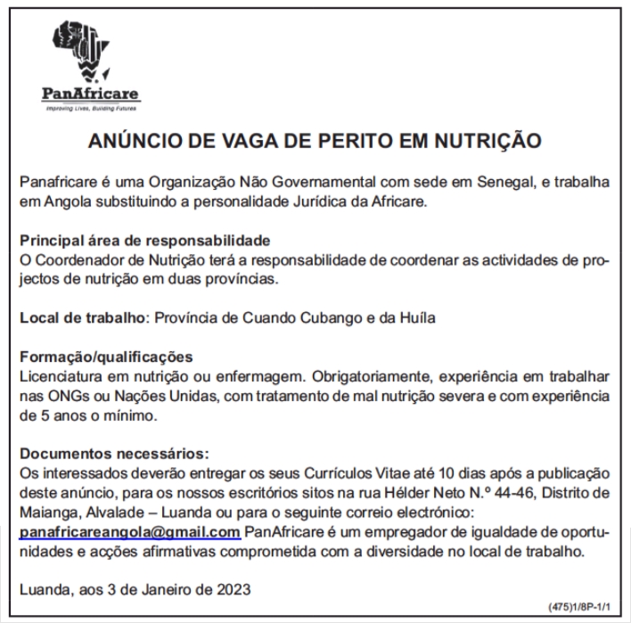 VAGA PARA PERITO EM NUTRIÇÃO
