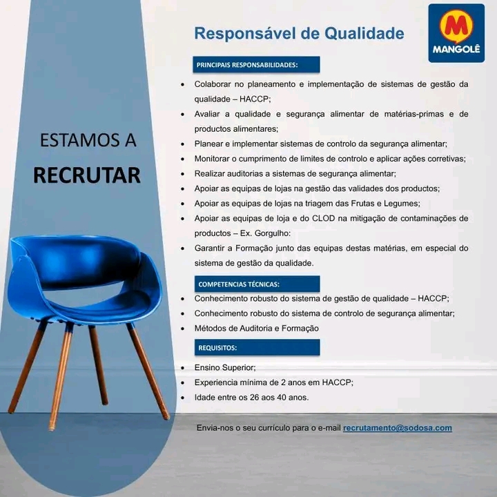 Vaga para Responsável de Qualidade