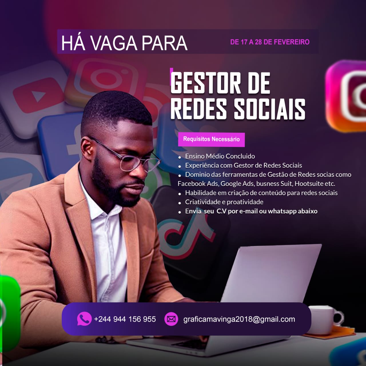 VAGA PARA GESTOR DE REDES SOCIAIS 