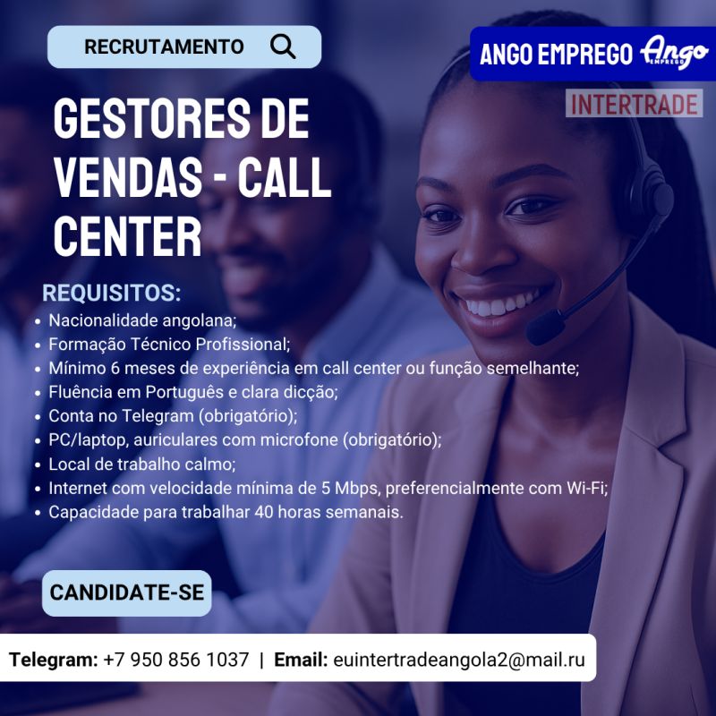 Vaga para 𝗚𝗲𝘀𝘁𝗼𝗿𝗲𝘀 𝗱𝗲 𝗩𝗲𝗻𝗱𝗮𝘀 (𝗖𝗮𝗹𝗹 𝗖𝗲𝗻𝘁𝗲𝗿)