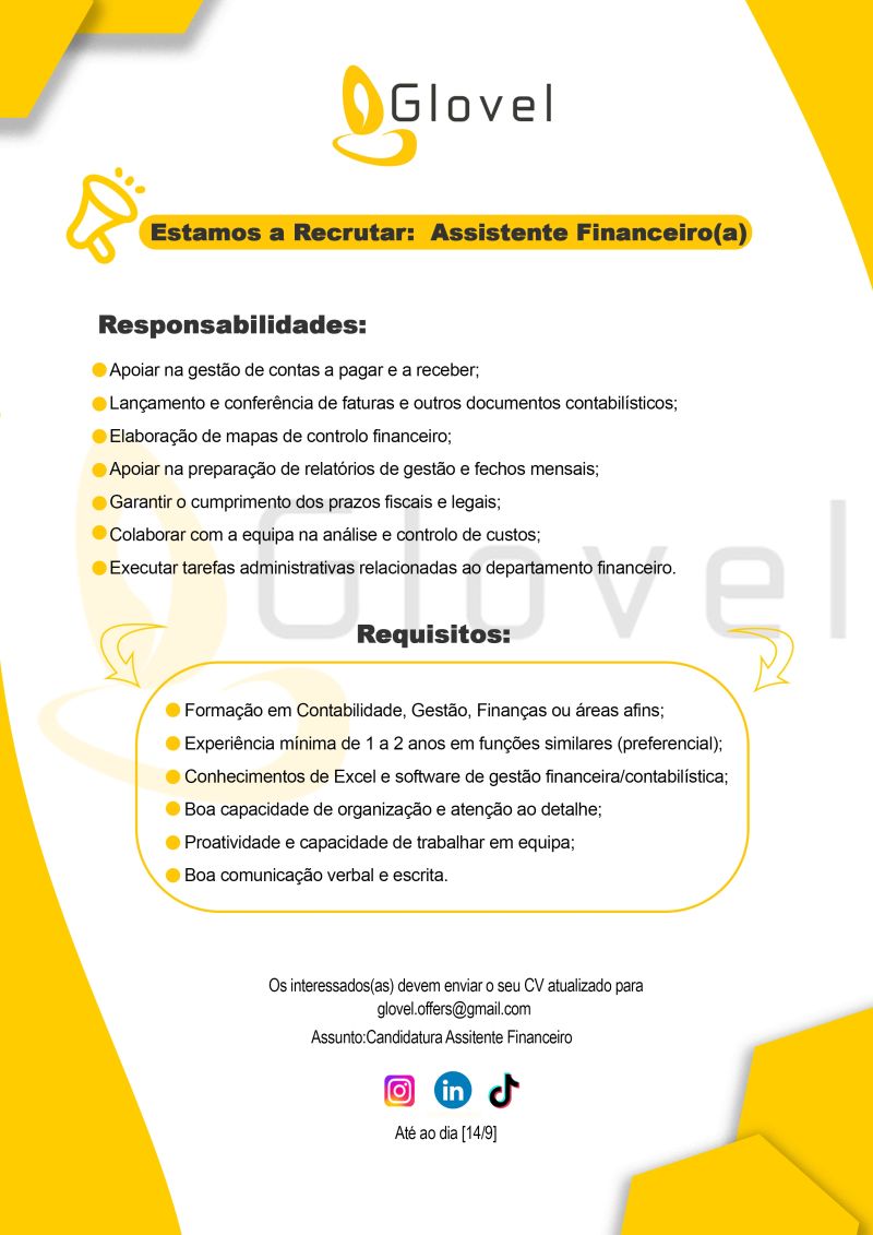 Vaga para Assistente Financeiro(a)
