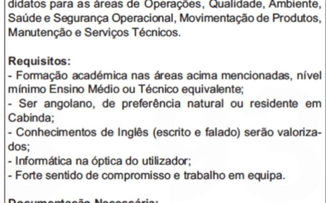 REFINARIA DE CABINDA - RECRUTAMENTO COMEÇA NA SEGUNDA-FEIRA (26/09)