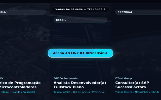Vagas da Semana em Tecnologia: Angola, Brasil e Portugal