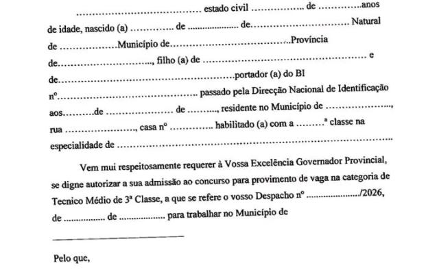 Modelo de Requerimento do Concurso Público da Educação